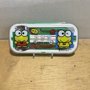 Vtg Sanrio Kerokerokeroppi Cutlery Set Spoon Fork Chopsticks W/ Case New 80s